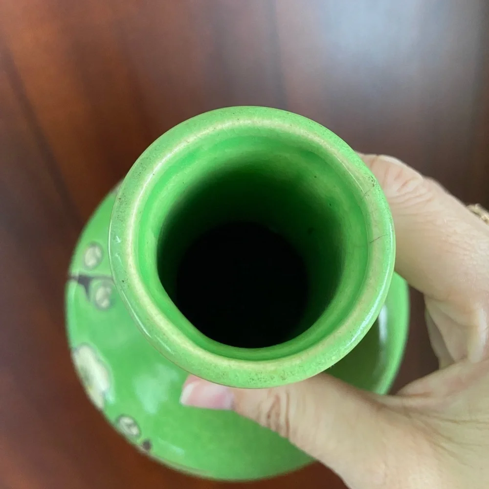 Vintage Green Floral Sakura Cherry Blossom Ceramic Vase Made In Japan Beautiful